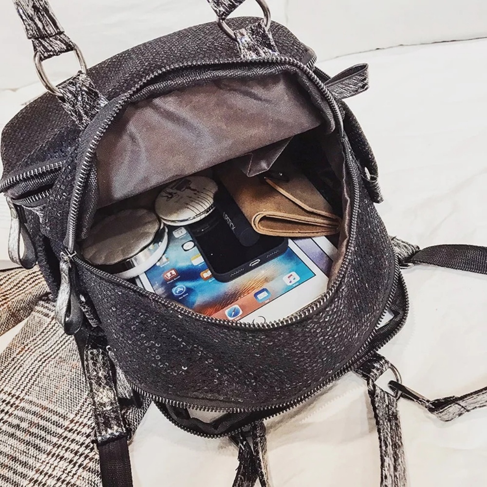 Sequin Mini Backpack Rucksack Purse - Picture 6 of 8
